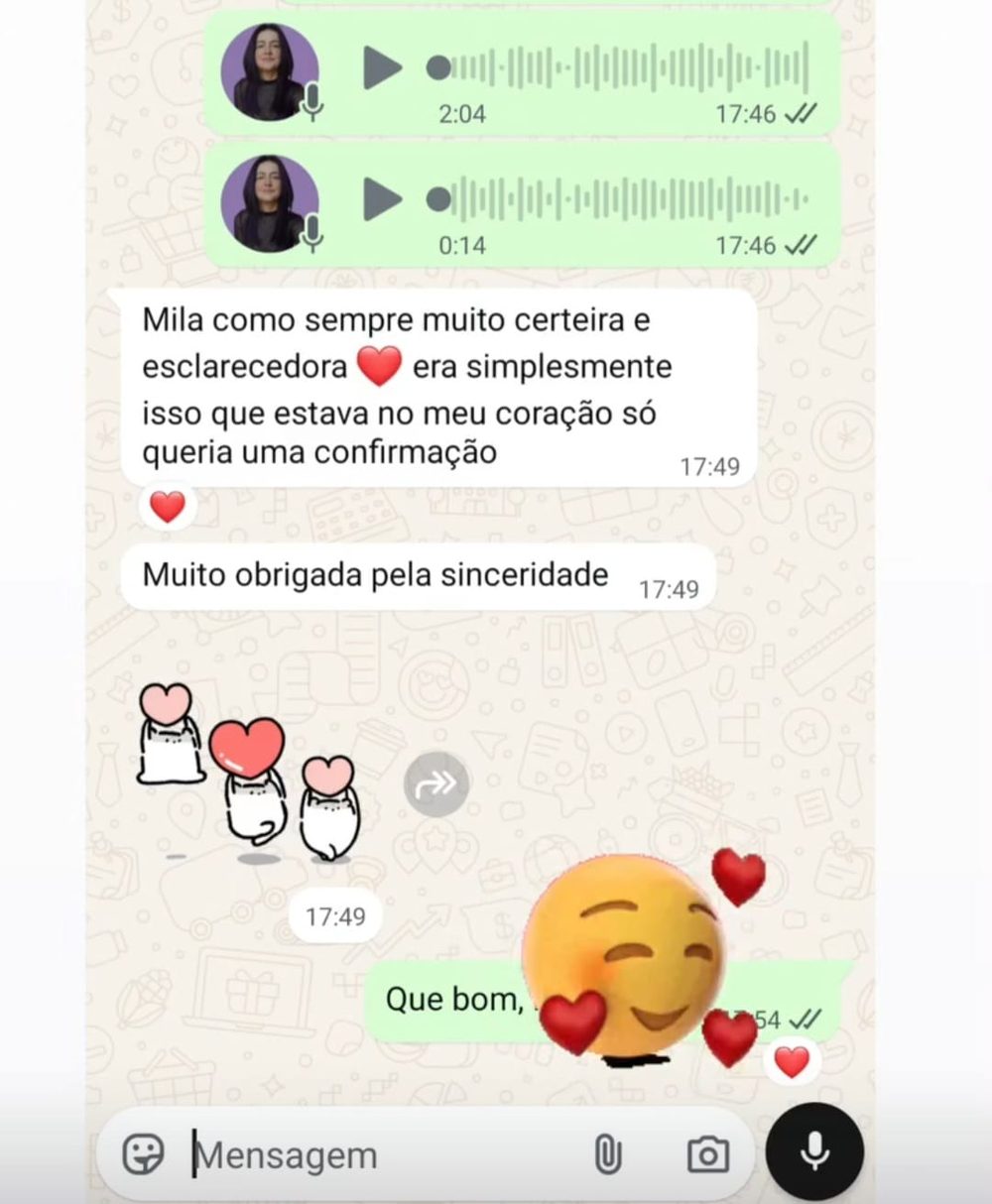 Depoimento de cliente sobre o atendimento da Mila