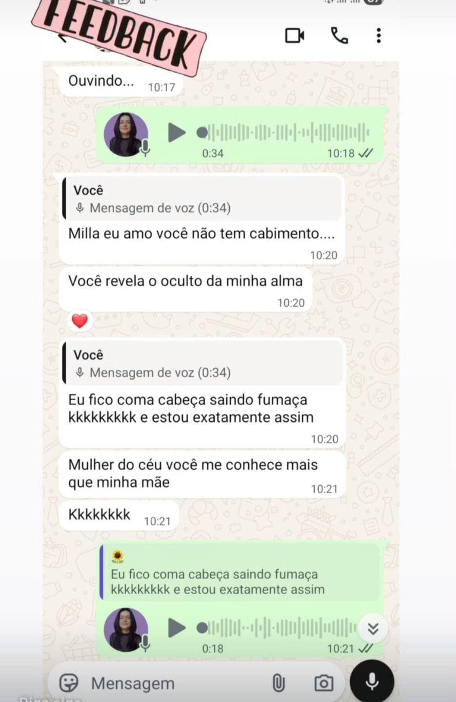 Depoimento de cliente sobre o atendimento da Mila